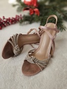 Sandałki Gloden złote DeeZee 38 , błyszcząca ozdoba, szpilka, zapinane