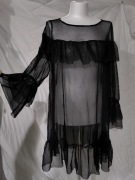 Czarna tiulowa sukienka z falbanką, transparentna r42, L oversize 