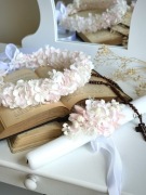 Komplet wianek komunijny + ozdoba na świecę Komunia kwiaty stabilizowane