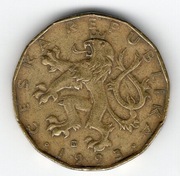 20 koron, 1993. Stal pokryta mosiądzem. Czechy. Republika Czeska. 