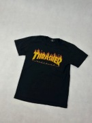 Piękna klasyczna czarna koszulka t-shirt thrasher Wygodna z płomieniami