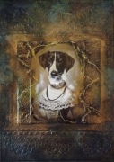 Obraz/podstawka Mixed Media "MiLady" 30x21 Ceramika i Płótno Pies Vintage 