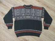 DALE OD NORWAY męski sweter zielony wzory 100% wełna jak nowy_ XL/XXL