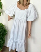 Długa biała sukienka letnia bawełniana wielkie bufki midi maxi L XL