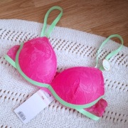 75A *NOWY* Koronka, Usztywniany Biustonosz Plunge, Kształt V