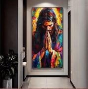 obraz jezus w modlitwie, abstrakcyjna kolorowa postać