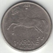 Norwegia 1 korona krone 1968 - 25 mm - nr 4