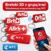 Brelok zawieszka programowany tag NFC grupa krwi Arh+- Brh+- 0rh+- ABrh+-