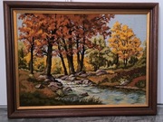 Obraz haftowany, pejzaż jesienny, duży 60x80cm 