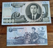 banknoty 100 i 5 Won Korea Płn. KRLD stan idealny - zestaw