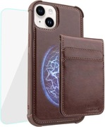 Etui portfel szkło ochronne do iPhone 14 zestaw brązowe