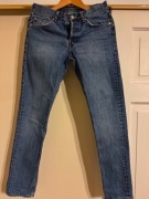 Jeansy męskie w28 L32 granatowe z przetarciami kieszenie bawełna Weekday