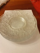 6 szt komplet talerze deserowe PRL ze szkła huta Ząbkowice motyw owoców