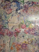 Obraz z dziewczyną w ogrodzie.