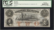 USA 1857 $2 Western Exchange Omaha – PCGS 66 PPQ GEM UNC – banknot XIX w.