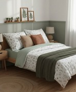 Pościel bawełniana dwustronna zielona w kwiatki 160x200