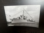 Okręt wojenny O.R.P. Burza pocztówka Fotoplastyka Sopot czasy PRL 