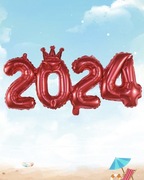 Balony foliowe cyfry Sylwester czerwone z koroną