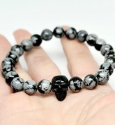 BRANSOLETKA CZASZKA STAL 316L KAMIEŃ OBSYDIAN SZER.17 WALENTYNKI DLA NIEGO