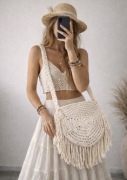 Beżowa kremowa Torebka makramowa Boho na ramię makrama z Meksyku