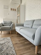Elegancki Zestaw Sofa Fotel - idealny stan, kolor szary, bdb materiał
