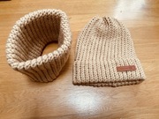 Komplet beżowa czapka i komin z Merino handmade
