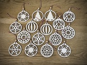 Zestaw 16 szt Drewniane bombki białe dwustronnie