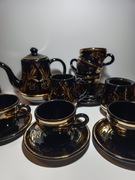 Serwis kawowy czarna ceramika porcelana zestaw vintage retro PRL 