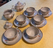 Serwis kawowy PRL Pruszków, 6 osób, porcelit, sygnowany