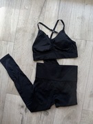 Set zestaw sportowy czarny s/m legginsy push up top