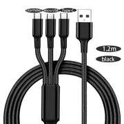 USB Kabel 3w1 Micro USB Lightning USB-C Nylonowy Czarny 1,2m