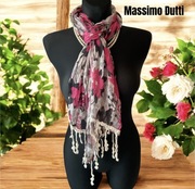 Chusta szal narzutka apaszka Massimo Dutti retro bawełna frędzle kwiaty