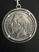 MONETA 5 FRANKÓW NAPOLEON III 1870r Ag OPRAWIONA JAKO WISIOR