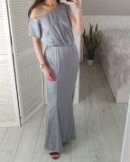 Asos srebrna szara satynowa sukienka maxi na jedno ramię dopasowana 38 M