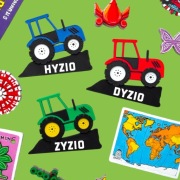 Magnes TRAKTOR z imieniem. 3 SZTUKI 3 KOLORY. Własne imię lub inny tekst.