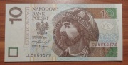 Banknot 10 zł CL Unc z paczki seria przejsciowa