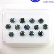 13 szt Diamond - 0.98 ct - Round - Fancy Greenish Blue - I1, I3 