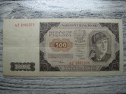 BANKNOT POLSKA 500 ZŁOTYCH 1948 ROK SERIA AZ GÓRNIK