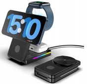 Ładowarka 3w1 MagSafe do IPhone Apple Watch AirPods RGB Led 15W