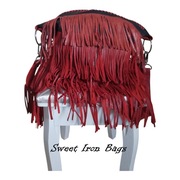 Torebka damska skórzana boho czerwona z frędzlami na ramię crossbody 