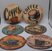 PODKŁADKI pod kubek ZESTAW 6 szt. COFFEE Retro Vintage LOFT 10cm
