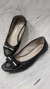 Buty damskie Baleriny skórzane ażurowe z kokardką czarne r.38