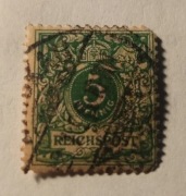 Znaczek pocztowy 5 feningòw Deutsches Reich 1900r. 