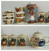 Kolorowe naczynia fajans Włocławek PRL przyprawy