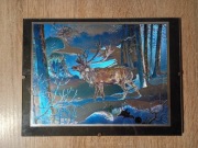 Obraz myśliwski – jeleń w lesie | 18x24 cm | za szkłem | dekoracja (50)