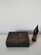 Stara góralska szkatułka na biżuterię i pojemnik na szpilki z PRL-u 