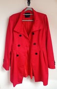 Płaszcz czerwony wiosenny trencz dwurzędowy M/L