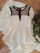 biała bluzka z baskinką z czarną siateczką 36S 38M elegancka koszulka