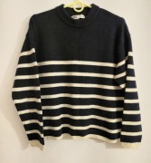 Sweter granatowo beżowy roz.S/M wymiary opis firmy Zara