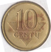 LITWA 10 centau 1997, KM# 106, st. 3- / VF